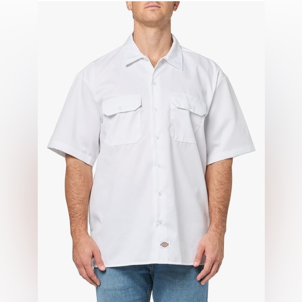 Dickies White Casual Button Down Shirt Relaxed Fit EA103